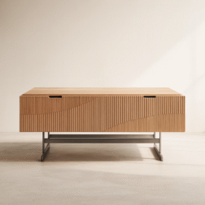Solid white oak and metal coffee table