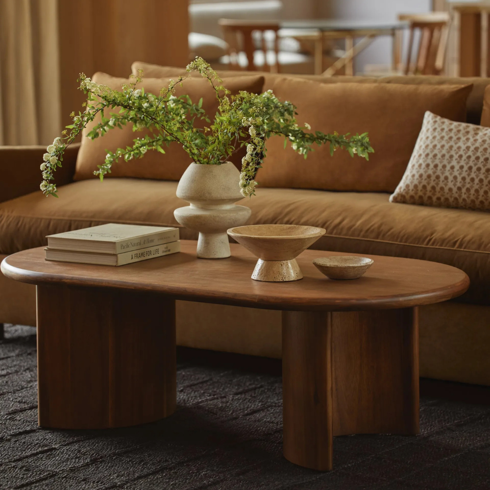 Rectangular coffee table with rounded corners